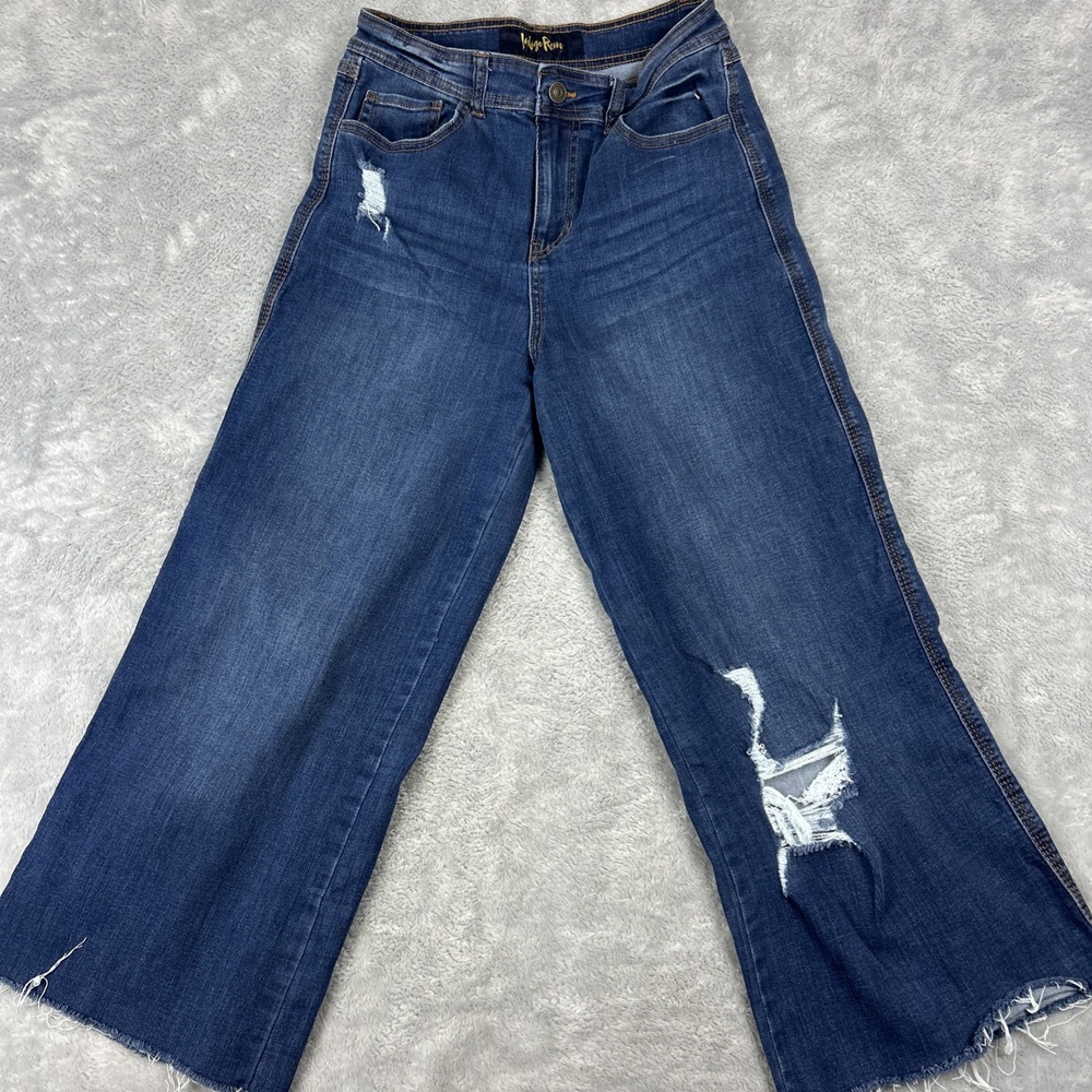 Women's Wide Leg 7/27 Jeans‎ Distressed by Indigo Rein Dark Wash High Rise Ankle